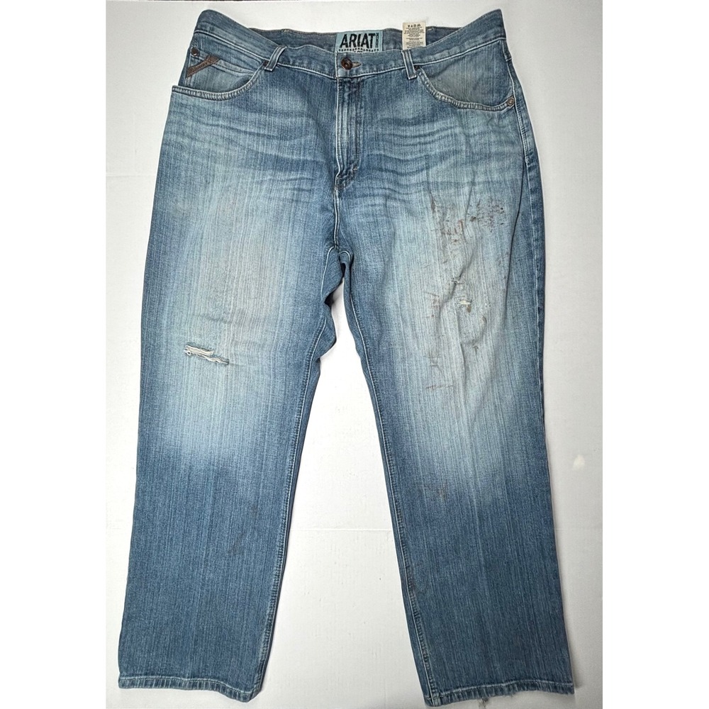 Ariat M4 Low Rise Boot Cut Jeans Mens 42x32 Medium Wash Distressed Work Denim